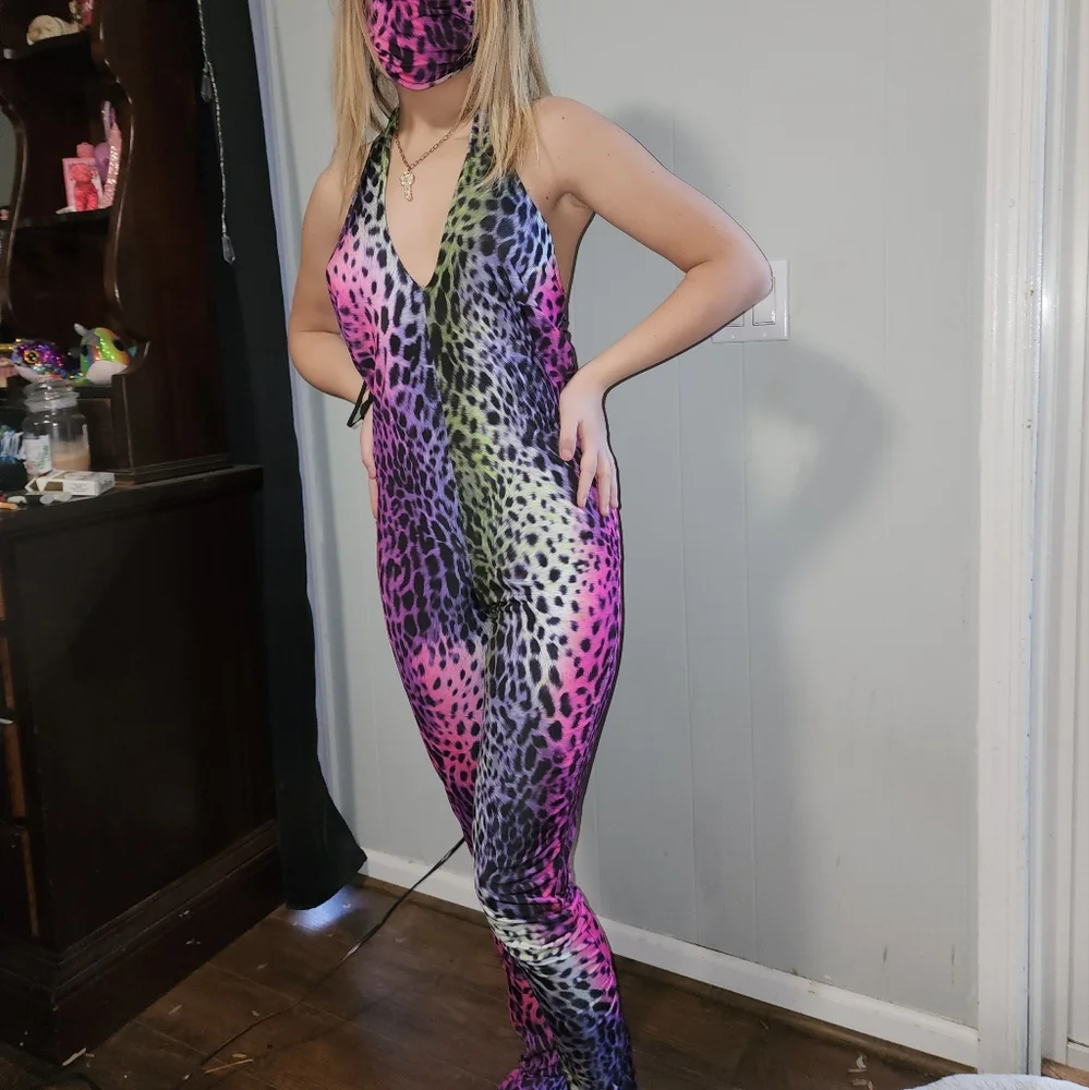 NWT Dolls Kill Rainbow Jungle Fever Jumpsuit - Picture 3 of 5